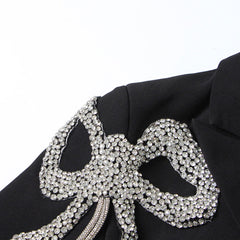 Luxury Crystal Bow Embellished Lapel Collar Single Breasted Blazer