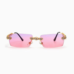 Luxury Rhinestone Trimmed Square Rimless Sunglasses - Purple