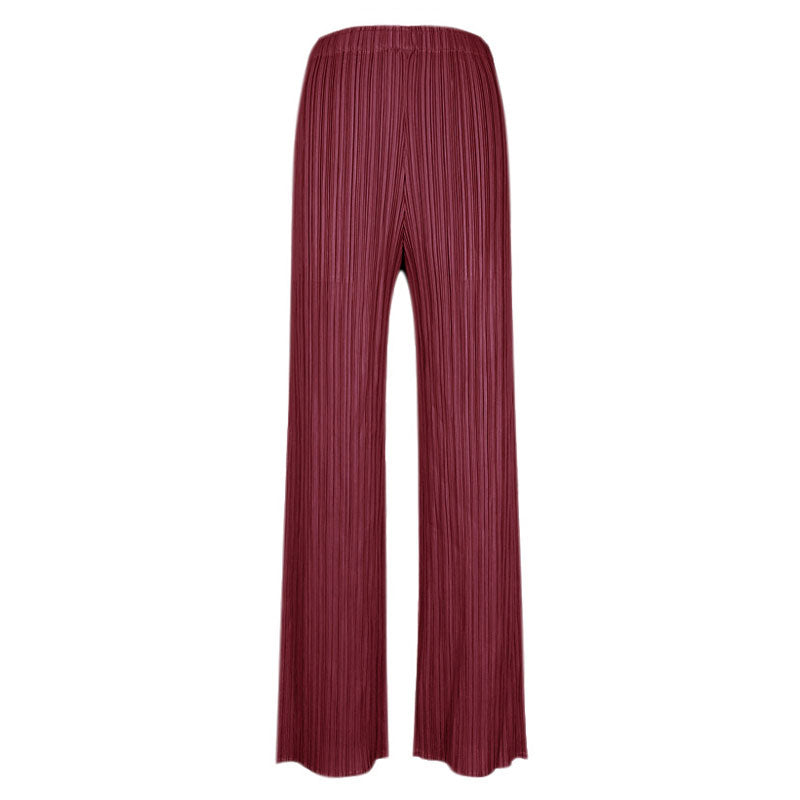 Luxury Solid Color High Waist  Ankle Length Straight Leg Pleated Pants