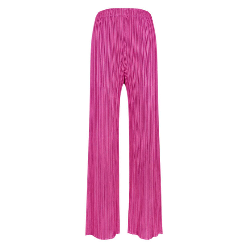 Luxury Solid Color High Waist  Ankle Length Straight Leg Pleated Pants