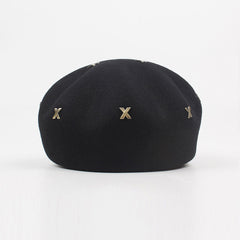 Metal Cross Stud Embellishment Newsboy Hat - Black