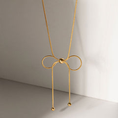 Minimalist 18K Gold Plated Big Bow Knot Pendant Snake Chain Necklace