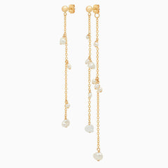 Mismatched Two Tone 18K Gold Plated Baroque Pearl Drop Linear Earrings