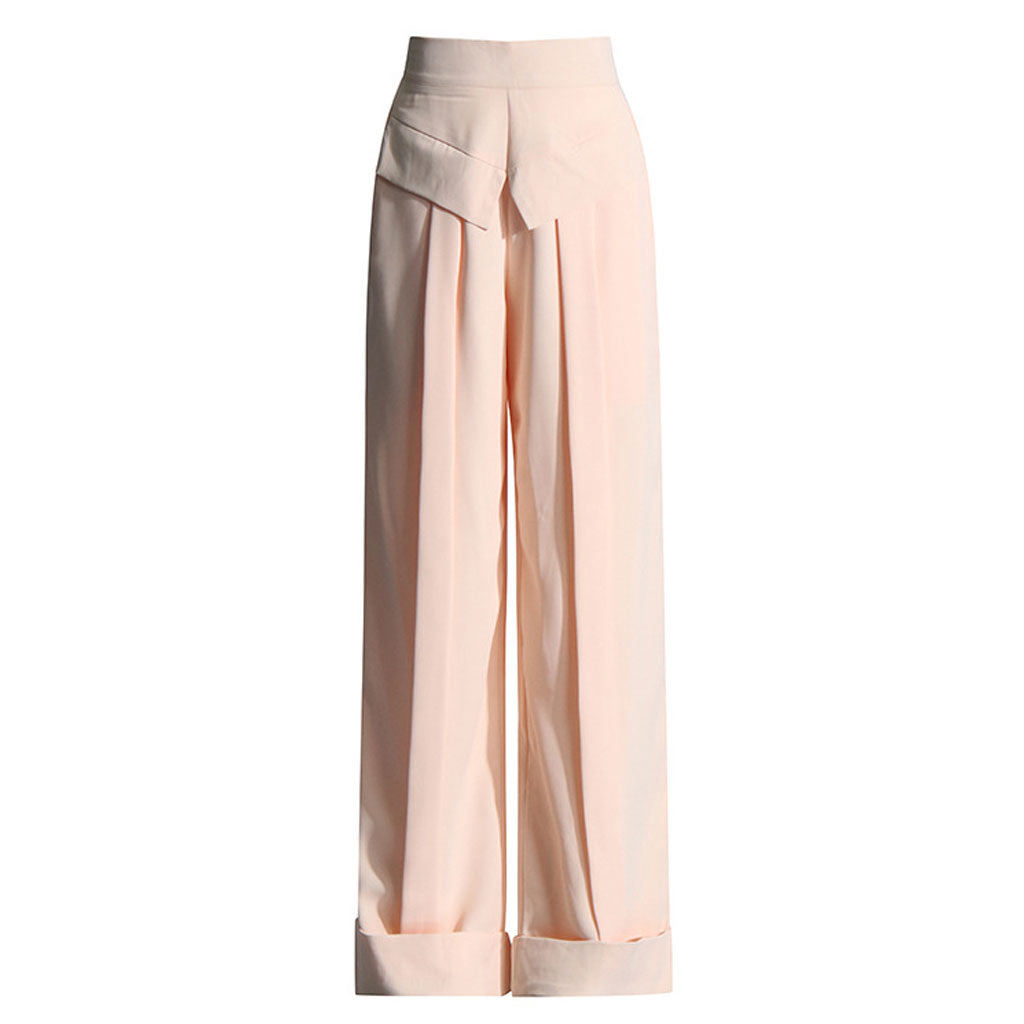 Modern Monochromatic High Waist Pleated Roll Up Hem Wide Leg Pants