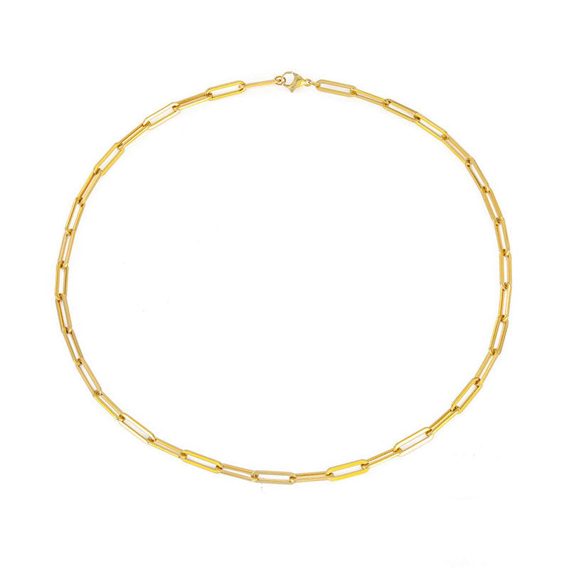 Modern Style Plated Large Paperclip Chain Link Necklace - Gold