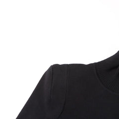 Offbeat Mock Neck Padded Long Sleeve Buckle Up Ribbed Knit Crop Sweater