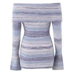 Ombre Foldover Off Shoulder Bell Sleeve Ribbed Knit Micro Mini Sweater Dress