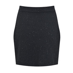 Opulent Crystal Trim High Waist Patch Pocket Bodycon Wool Knit Sequin Mini Skirt