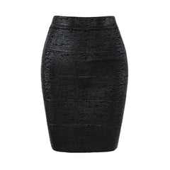 Opulent Metallic Solid High Waist Bodycon Bandage Mini Pencil Skirt