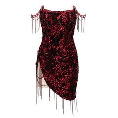 Opulent Sequined Rhinetone Fringe Semi Sheer Micro Short Sleeveless Corset Dress