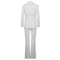 Ornate Floral Embroidered Bootcut Sheer Mesh Sequined Blazer Matching Set