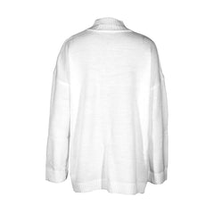 Oversized Rib Knit Mock Neck Drop Shoulder Long Sleeve Sweater - White