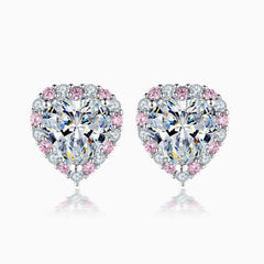 Pavé Cubic Zirconia Heart Shaped Halo Sterling Silver Jewelry Set