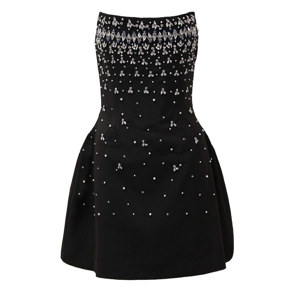 Radiant Rhinestone Pearl Embellished Strapless Corset Fit & Flare Mini Party Dress