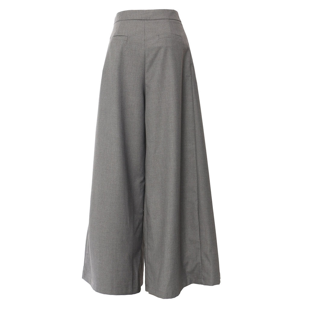 Rebellious Solid High Waist Pintuck Detail Pleated Wide Leg Twill Skirt Pants