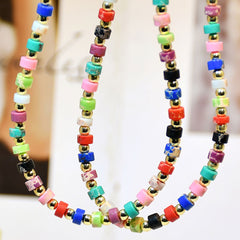 Retro Mixed Color Enamel Beaded Choker Necklace - Multicolor