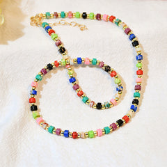 Retro Mixed Color Enamel Beaded Choker Necklace - Multicolor