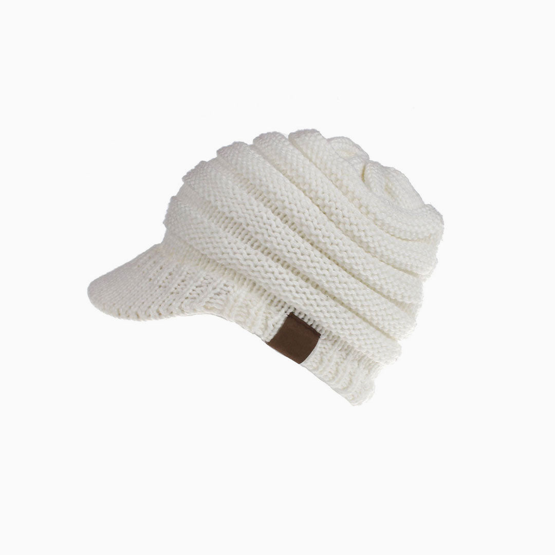 Cozy Me Up Ribbed Knit Ponytail Winter Newsboy Hat