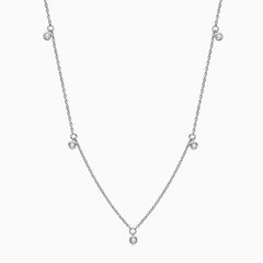 Rolo Chain Rhodium Plated Sterling Silver Dangle Moissanite Droplet Station Necklace