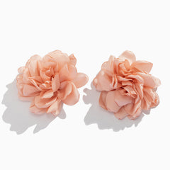 Romantic Solid Satin Large Rosette Lightweight Statement Stud Earrings