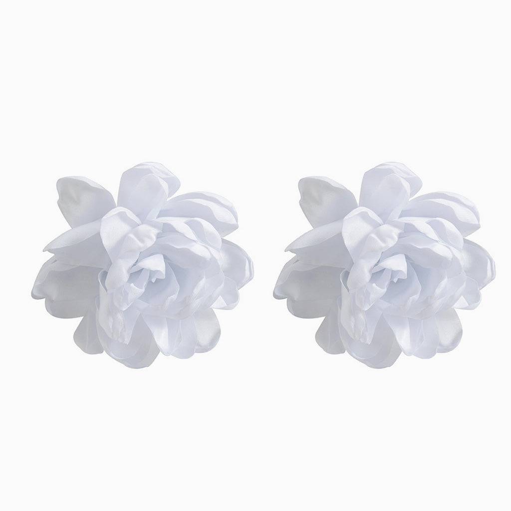 Romantic Solid Satin Large Rosette Lightweight Statement Stud Earrings