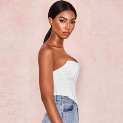 Sexy Asymmetric Sweetheart Neck Corset Bandeau Top - White