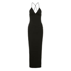 Sexy Butterfly Strappy Backless Deep V Neck Bodycon Maxi Slip Evening Dress