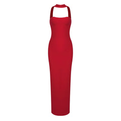 Sexy Choker Neck Sleeveless Open Back Split Bandage Maxi Gown Dress