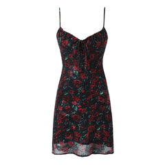 Sexy Floral Print Bow Tie Sweetheart Spaghetti Strap Chiffon Mini Sundress