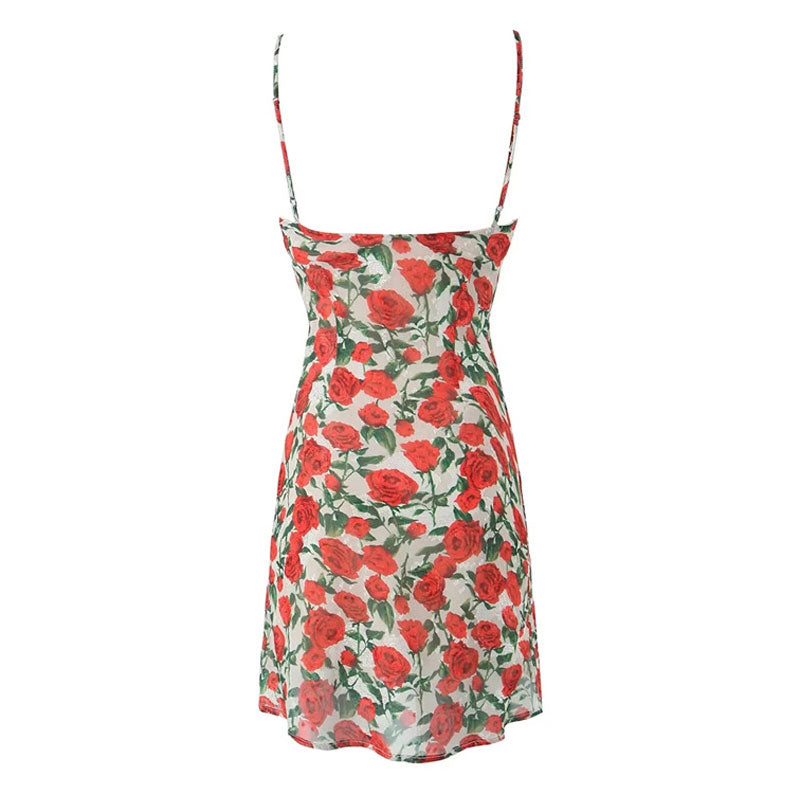 Sexy Floral Print Bow Tie Sweetheart Spaghetti Strap Chiffon Mini Sundress