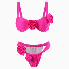 Sexy Rosette Applique Ruched Cheeky High Leg Underwire Bracelet Bikini Set