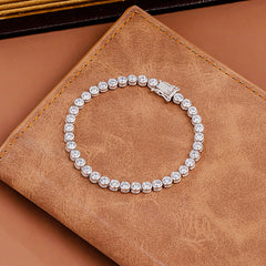 Shiny Sterling Silver Round Bezel 3MM Cubic Zirconia Tennis Bracelet