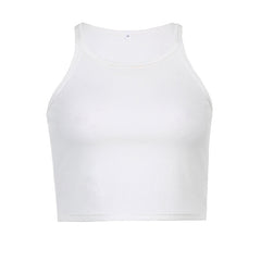 Simple Style Scoop Neck Rib Knit Crop Tank Top - White