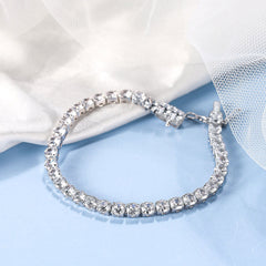 Sparkling Prong Set Cubic Zirconia Sterling Silver Polished Tennis Bracelet