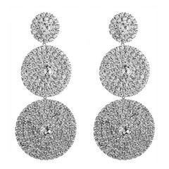 Sparkly Crystal Embellished Circle Triple Drop Earrings - Silver