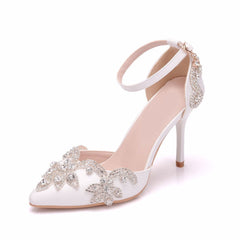 Sparkly Rhinestone Embellished Pointed Toe Stiletto Pumps - White