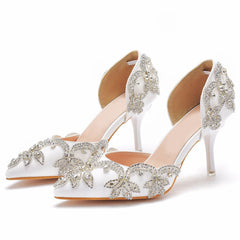 Sparkly Rhinestone Embellished Pointed Toe Stiletto Pumps - White