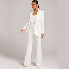 Sparkly Rhinestone Embellished Tailored Blazer High Waist Bootcut Pants Matching Set