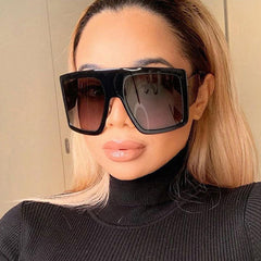 Star Look Solid Oversized Square Gradient Sunglasses - Black