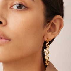 Statement 18K Gold Plated Oversized Wavy Wire Big Cuff Hoop Earrings