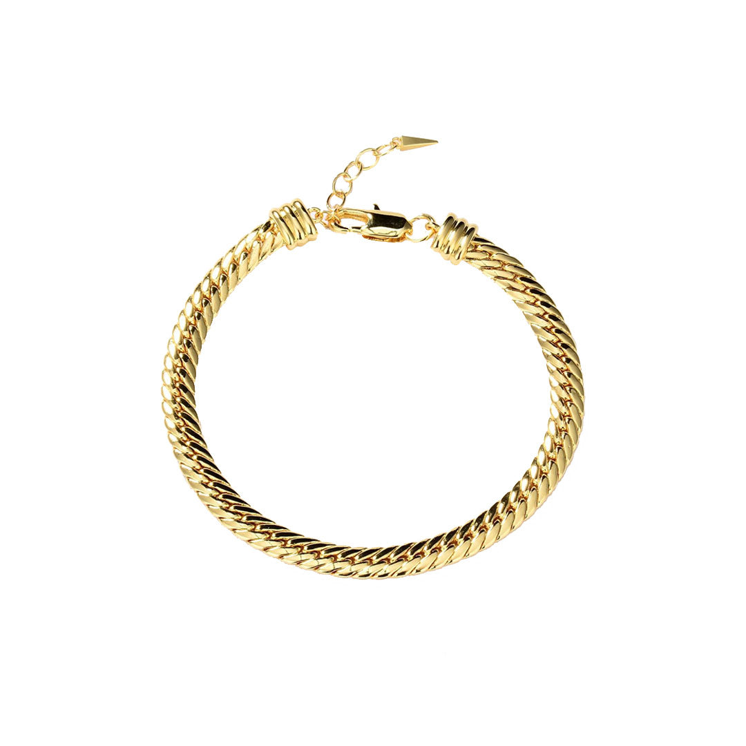 Street Style Gold Plated Chain Linked Embossed Bracelet - Gold