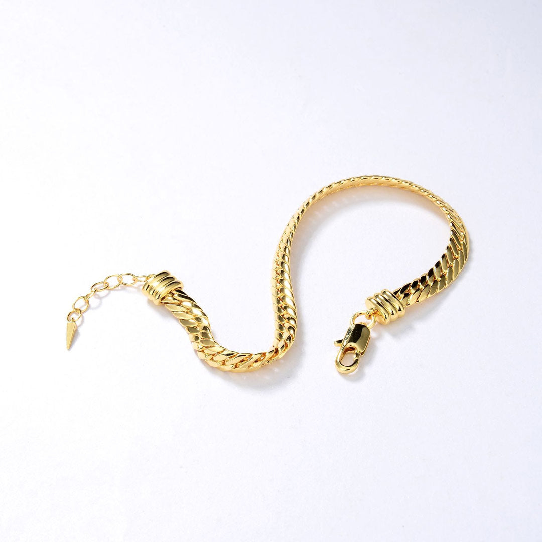 Street Style Gold Plated Chain Linked Embossed Bracelet - Gold