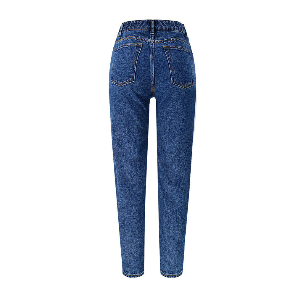 Street Style High Waist Faded Trim Skinny Leg Jeans - Blue