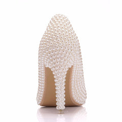 Sweet Pearl Embellished Pointed Toe High Heel Pumps - Beige