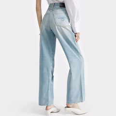 Trendy High Waist Fade Detail Pleated Wide Leg Jeans - Faded Blue