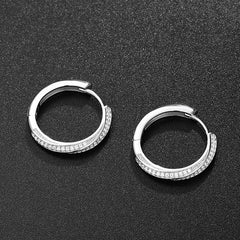 Twisted Pave Sterling Silver Round Cut Moissanite Hinge Hoop Earrings