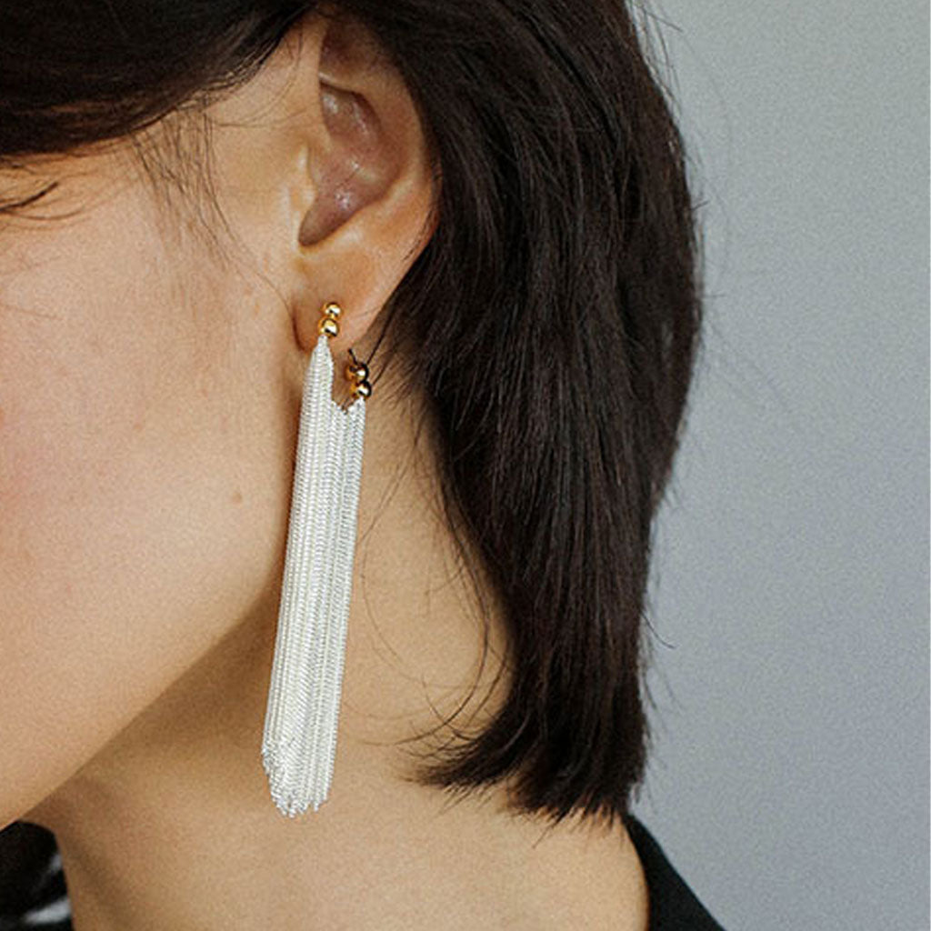 Two Tone Waterfall 18K Gold Plated Sterling Silver Long Fringe Earrings