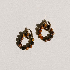 Unique Tigers Eye Beaded Ring Drop Multiway Hinge Hoop Earrings