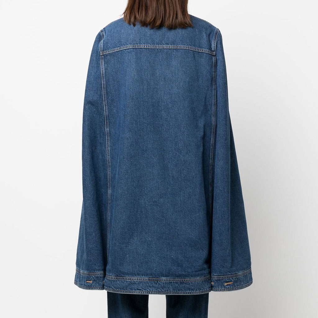 Vintage Oversized Single Breasted Cargo Pocket Long Cape Distressed Denim Coat