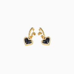 Vintage Rhinestone Embellished Sweetheart Drop Earrings - Black